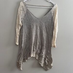 Gray and Cream Lace Sleeve Top UB